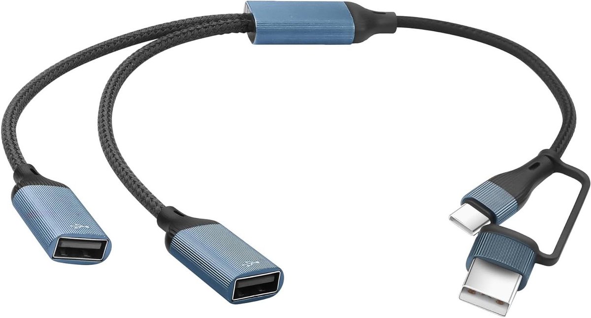 USB Splitter Kabel - USB C naar 3x USB A - Meerdere Apparaten Laden - Nylon Vlechtwerk Aluminium - 35cm