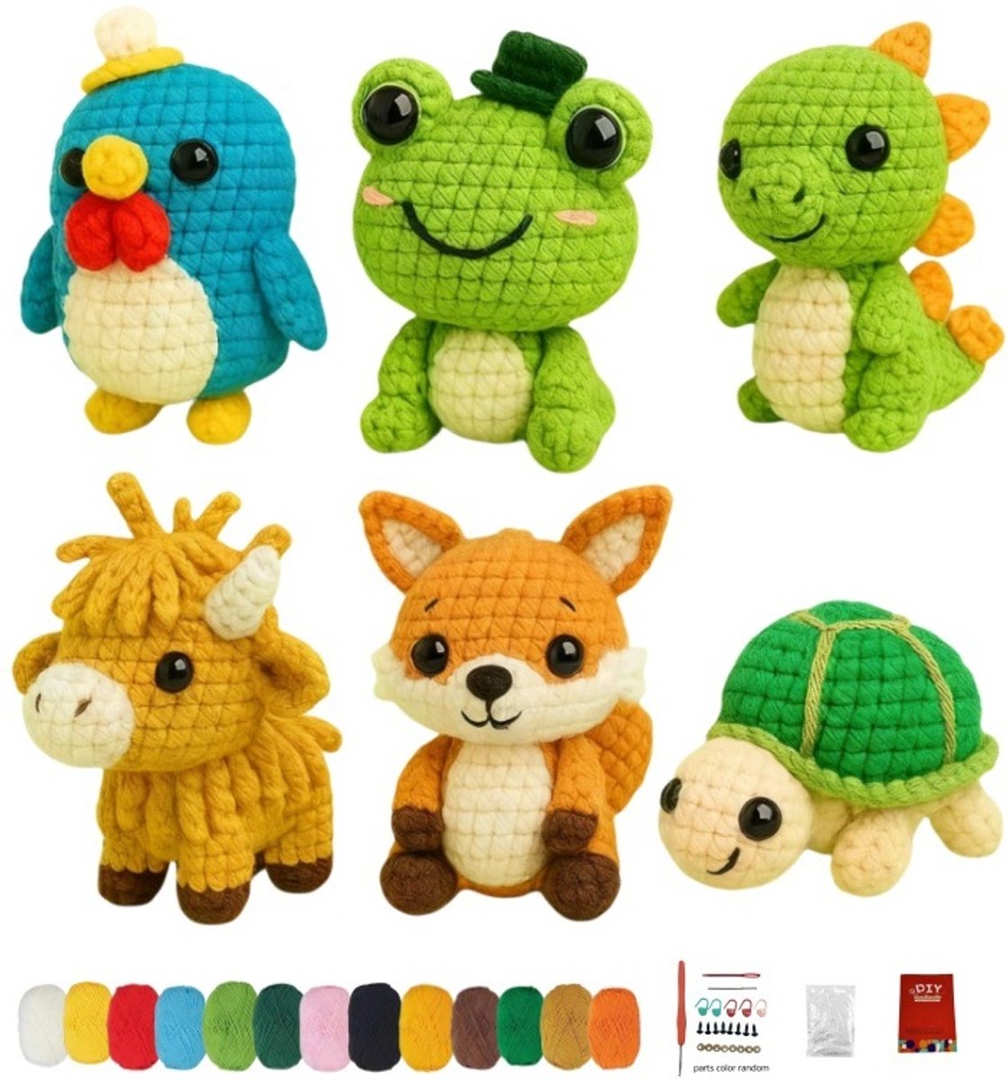 Ultiluxe® Haakpakket Dieren - 6 stuks - Complete DIY set - Crochet kit - Knutselset voor Kinderen of Volwassenen - Bloemetjes - Groen/bruin