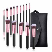 Make-up Kwasten Set 12-delig – Professionele Kwasten Set met Etui – Rosé Goud / Roze – Foundation, Poeder & Oogschaduw Brushes