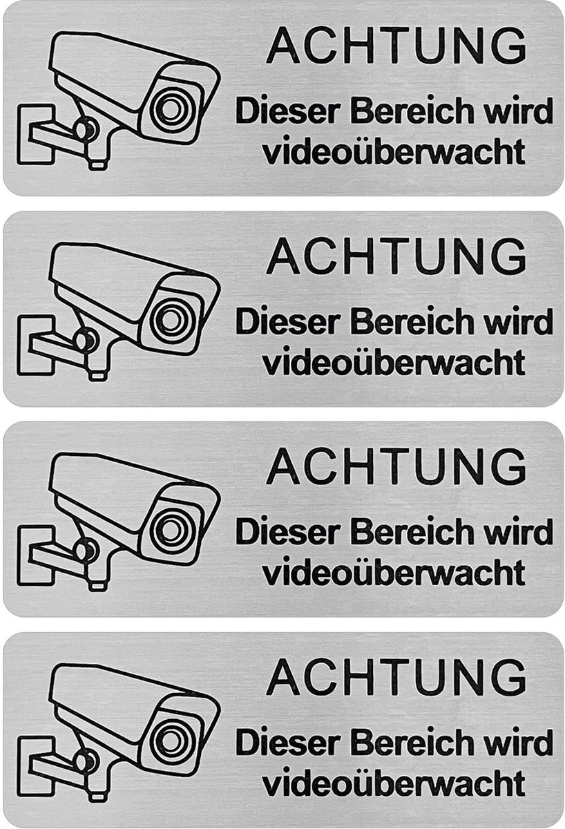 4 Stuks Video Surveillance Waarschuwingsborden - Aluminium Zelfklevend