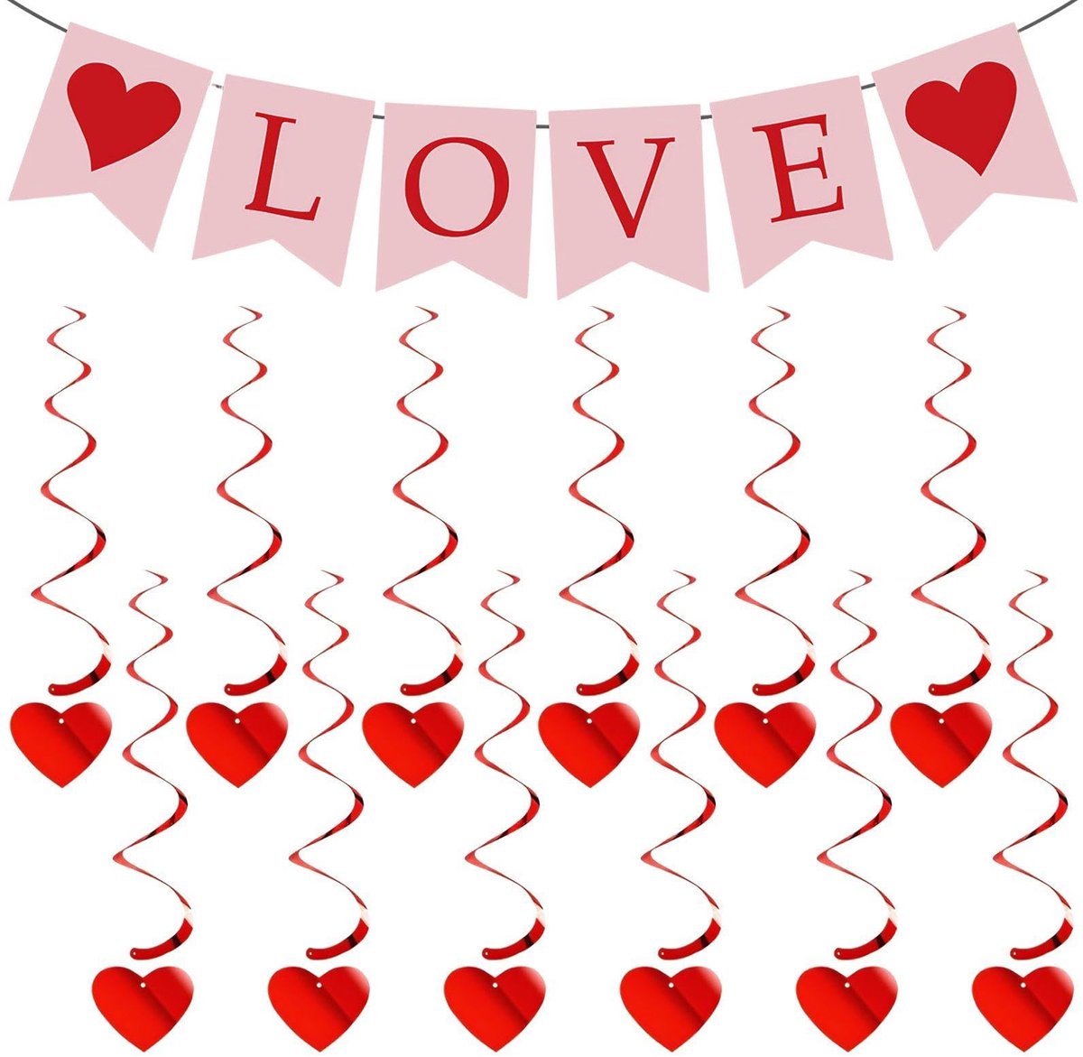 Allecto - Stuks Rode Love Spiralen en 1 Banner - Romantische Decoratie voor Feesten