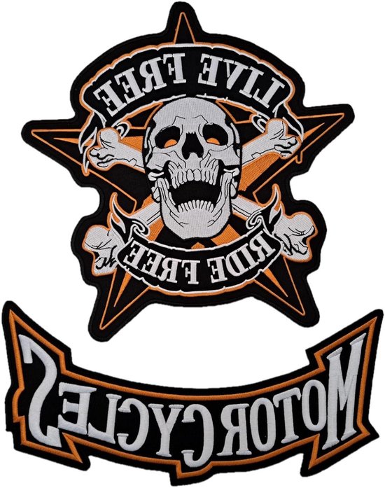 Motorfiets Patches - Biker Emblemen - Kleding Personaliseren - Sterke Lijmlaag - XL 29x29cm - Set Oranje