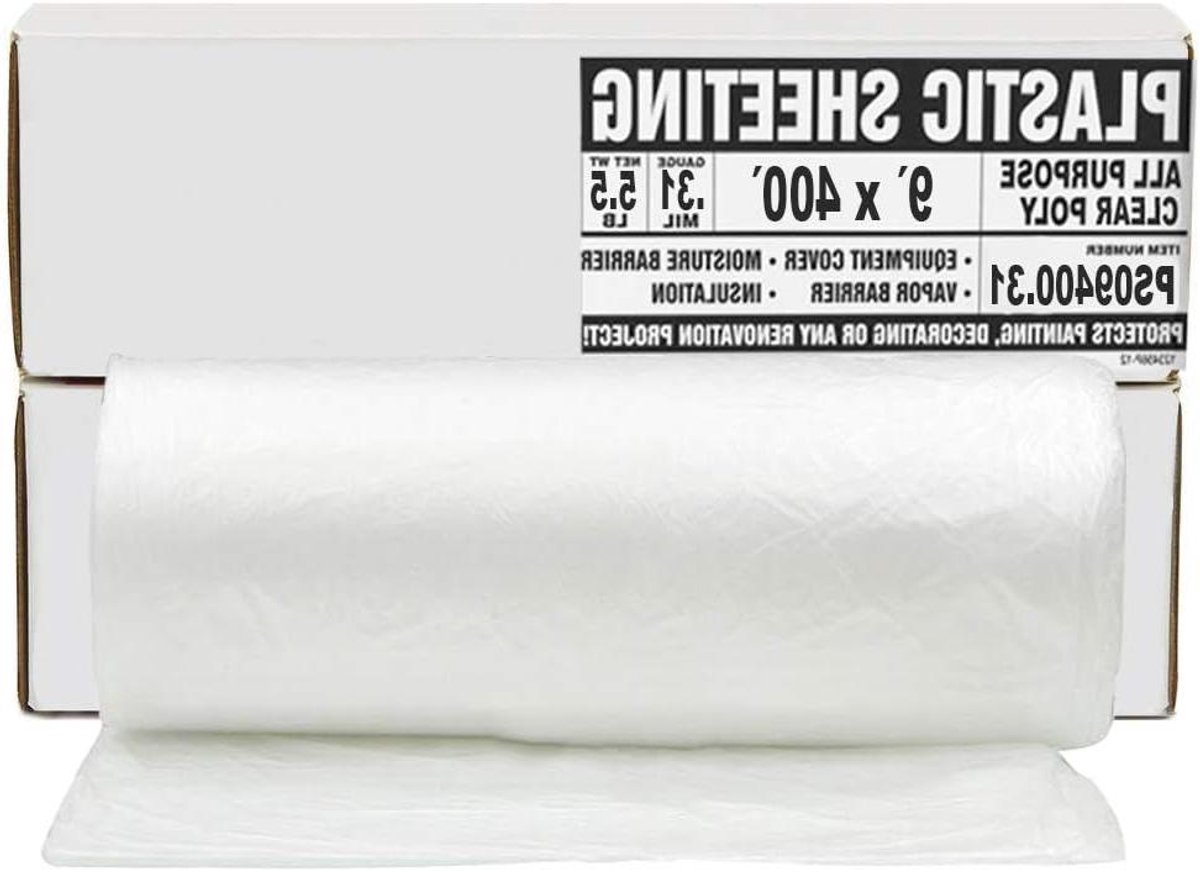 Aluf Plastics 7,8 Micron Clear All Purpose Damp- en Vochtbarrière Sheet Tarp/Drop Doek - 9' x 400' - voor schilderen, meubels, tapijt, aannemer en bouw