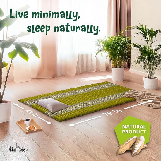 Rolmatras Gastenbed - Reisbed Matras - Kamperen Balkon - Handgemaakt Kapokvulling - 200x110x4.5cm - Groen Olifant — afbeelding 2