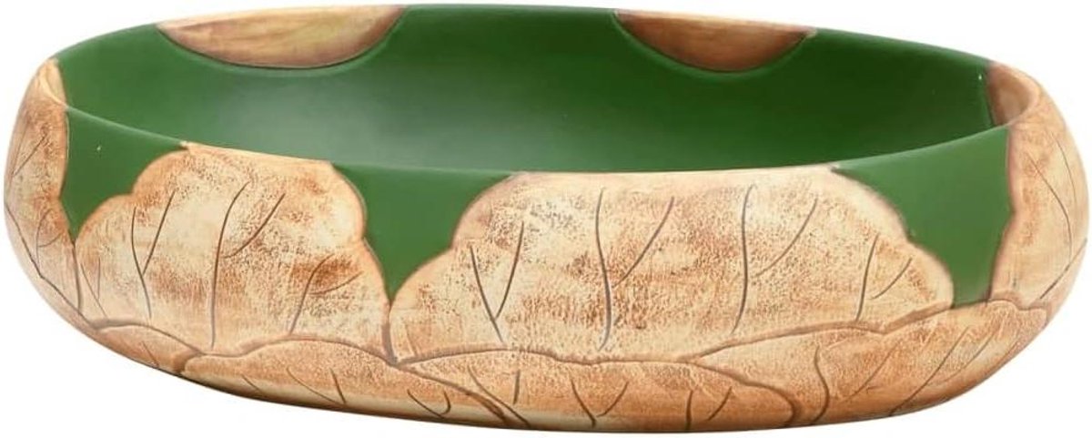 Wastafel Ovaal - Wasbak Keramiek - Badkamer Inrichting - Handgemaakt Uniek Patroon - 59x40x15 cm - Groen Bruin