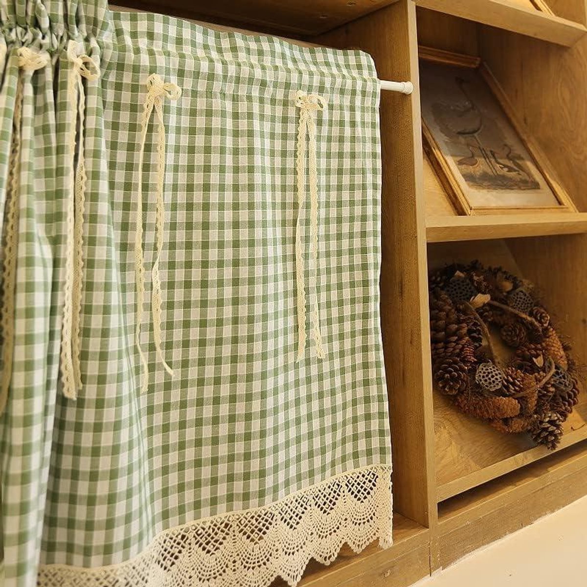 Korte Gordijnen - Valance Keuken - Privacy en Decoratie - Gordijn met Strikken - 135x80 cm - Groen