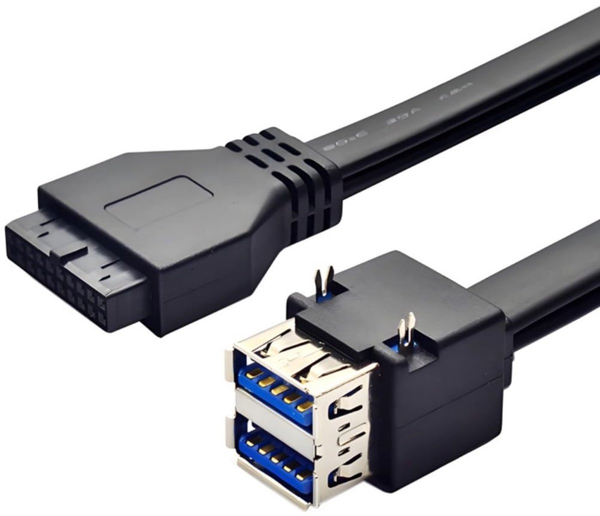 Allecto - USB 3.0 Front Panel Header 19/20Pin 1 Male naar 2 USB 3.0 Female Extension Kabel