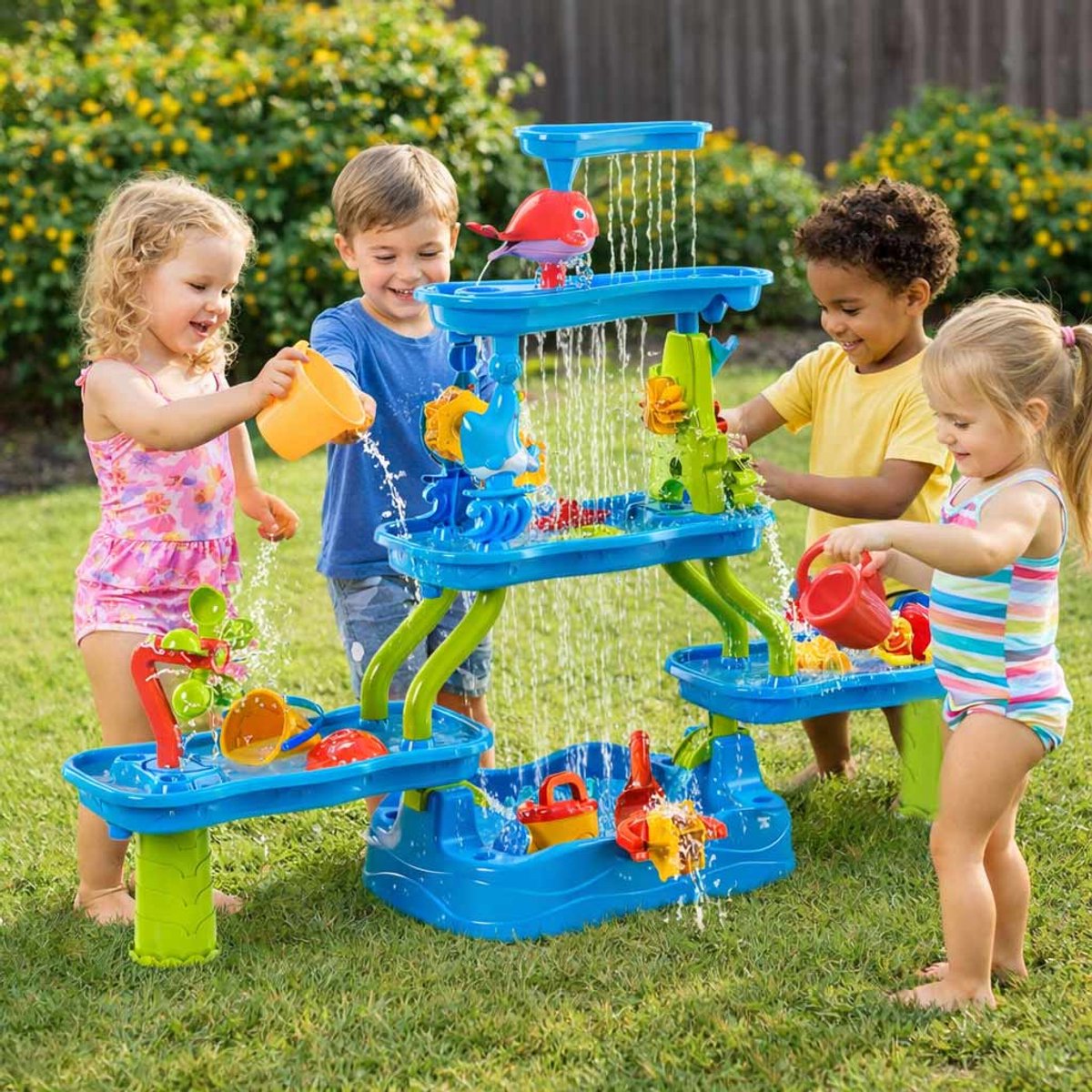 Meedeer XXL Watertafel-5 Verdiepingen-Zandtafel voor Kinderen-Speeltafel-Incl. Schepjes, Gietertjes & Zandvormpjes-Multifunctioneel Buiten speelgoed voor jongens en meisjes-Voor 3-5 jaar — afbeelding 4
