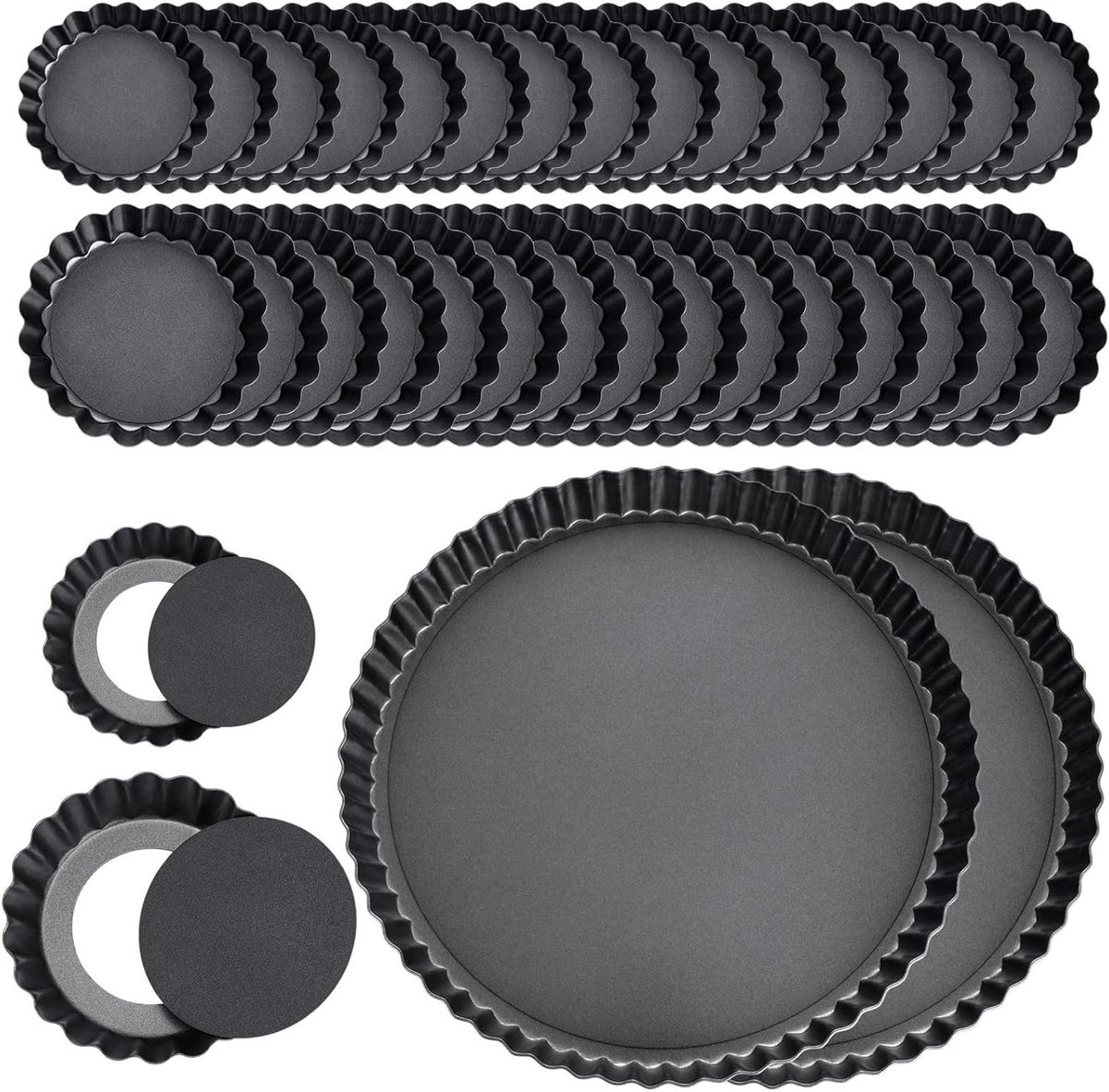 Taartvorm Set - Bakvormen Set - Bakken Maken - Verwijderbare Bodem - 3 4 9.5 Inch - Zwart