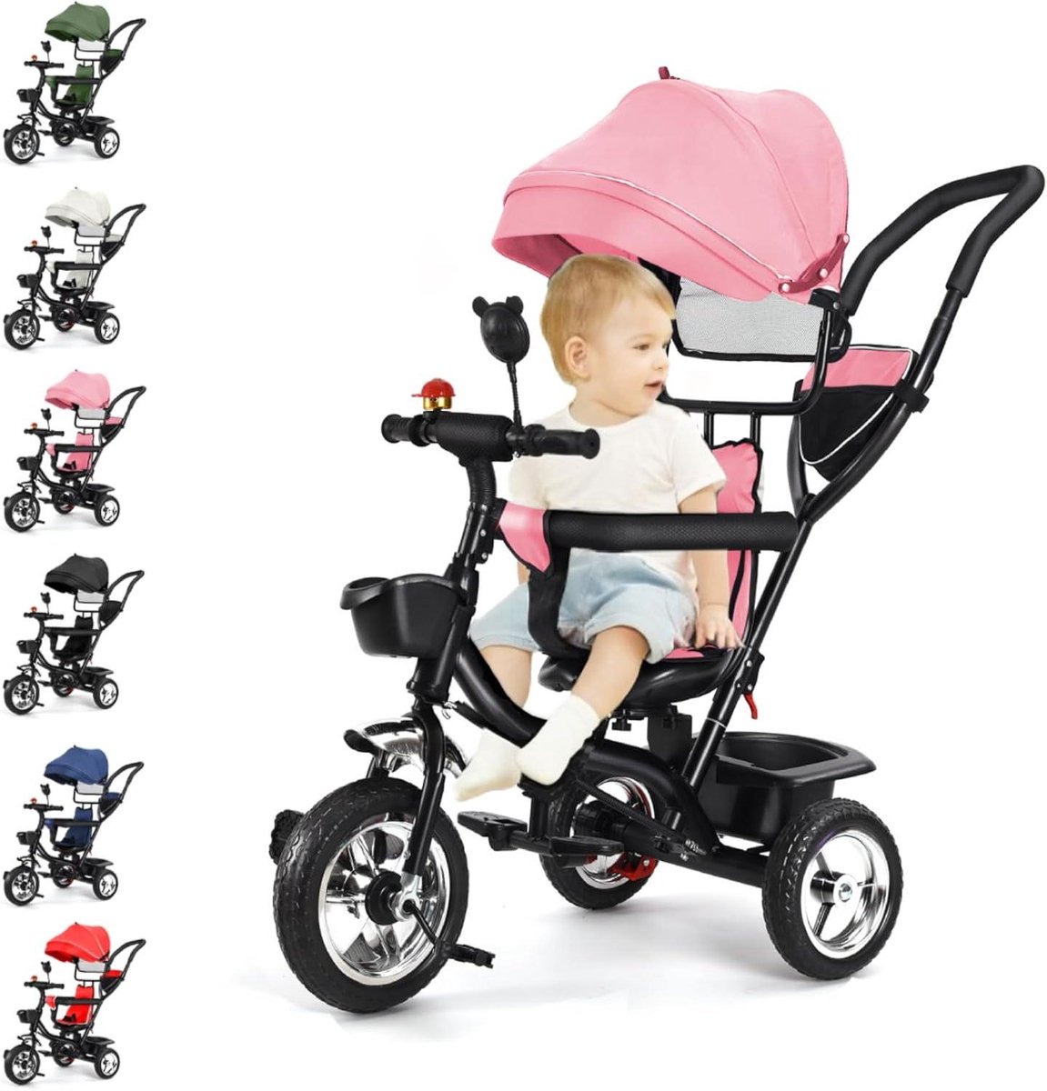 Kinder driewieler - Loopfiets peuter - Buiten spelen - Groeit mee met kind - 106x75x46 cm - Roze