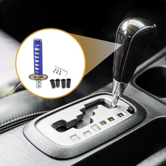 Schakelpook Auto - Pookknop Universeel - Rijervaring Verbeteren - 4 Adapter Maten - 20 cm Lengte - Blauw Wit — afbeelding 2