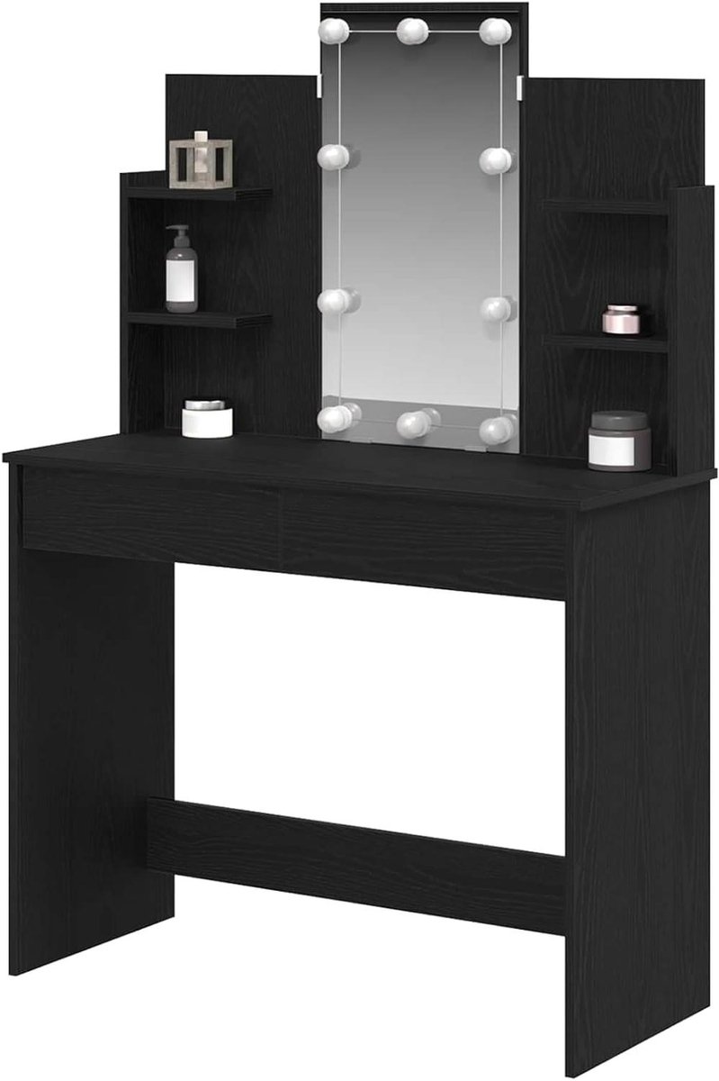 Kaptafel met Verlichting - Make-up Tafel - Persoonlijke Verzorging - Ingebouwde LED - 96x40x142 cm - Zwart Eiken