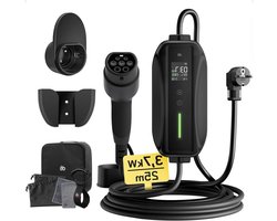 Draadbare EV Lader - Oplaadkabel Elektrische Auto - Thuis Elektrische Auto Laden - Instelbaar Laadvermogen - 25 meter - Zwart