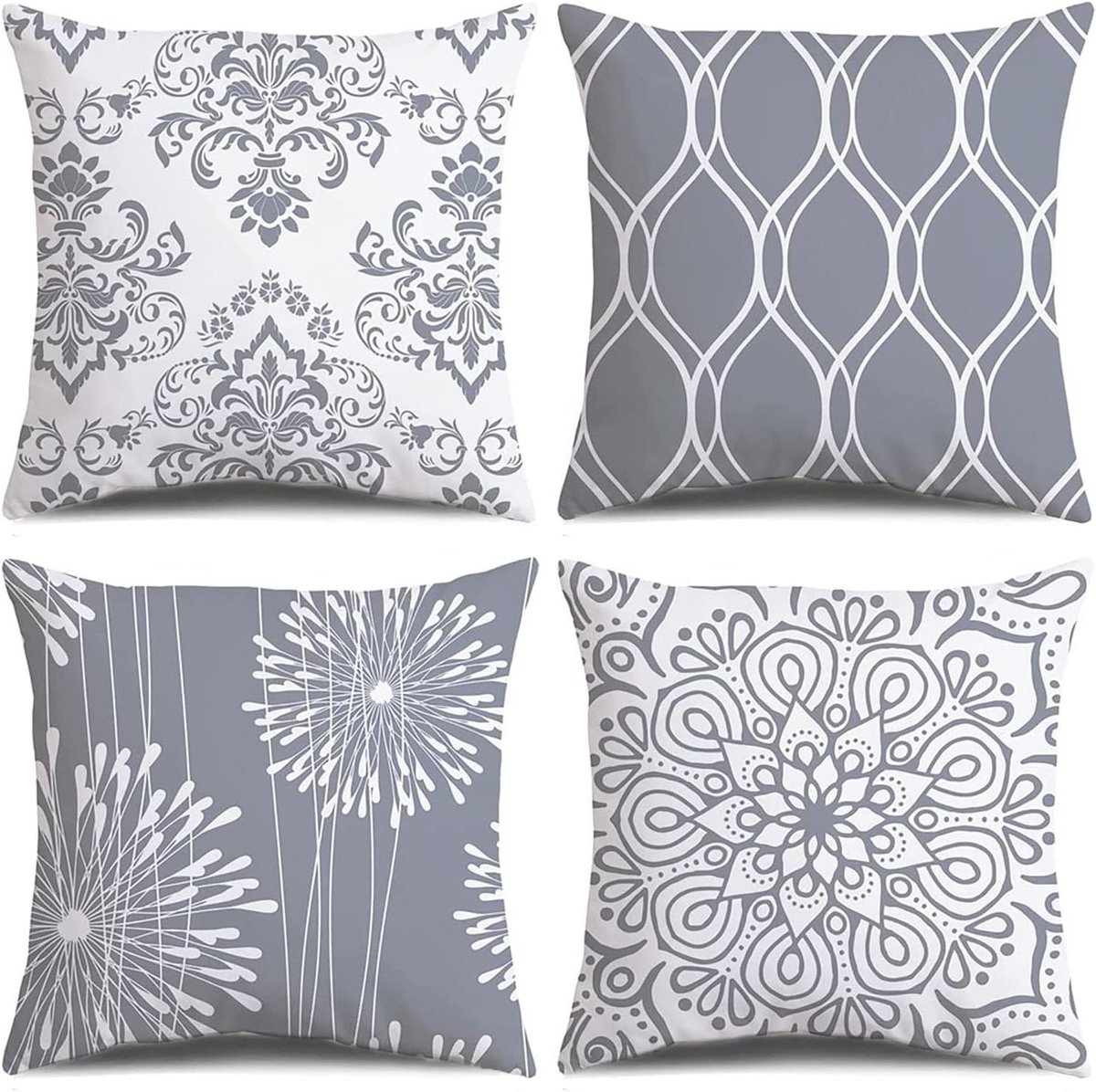 Decoratieve Kussenhoezen - Kussenslopen Set - Woonkamer Decoratie - Zonder Zichtbare Rits - 45 x 45 cm - Grijs Wit