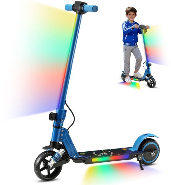 Elektrische kinderstep 6-12 jaar 130W 14 km/u opvouwbaar met LED-verlichting en dubbele vering blauw