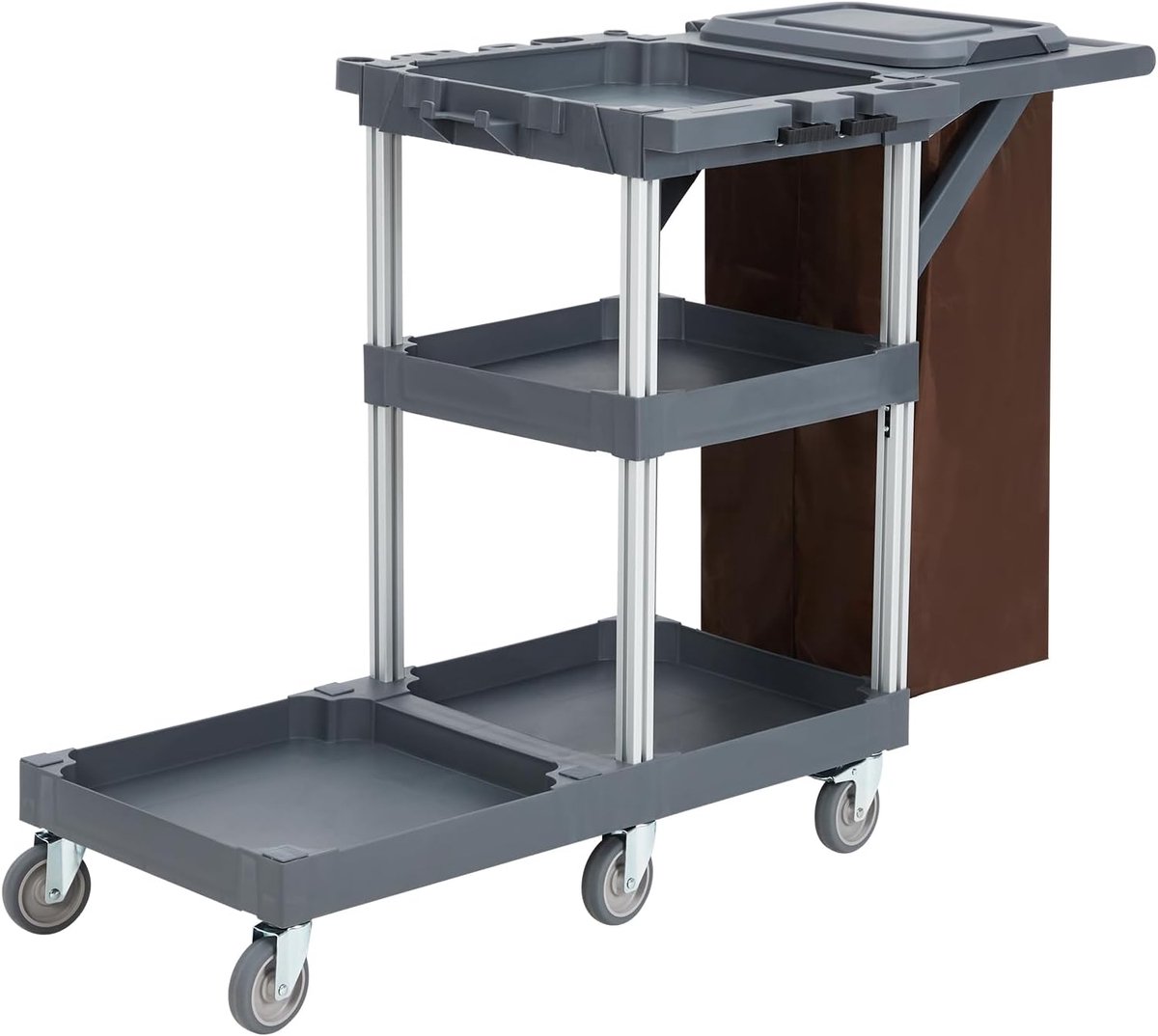 Professionele Schoonmaakwagen met 6 Wielen - Inclusief 95L Afvalzak & Beschermhoes - Heavy Duty (136 kg) - Multifunctionele Werktrolley