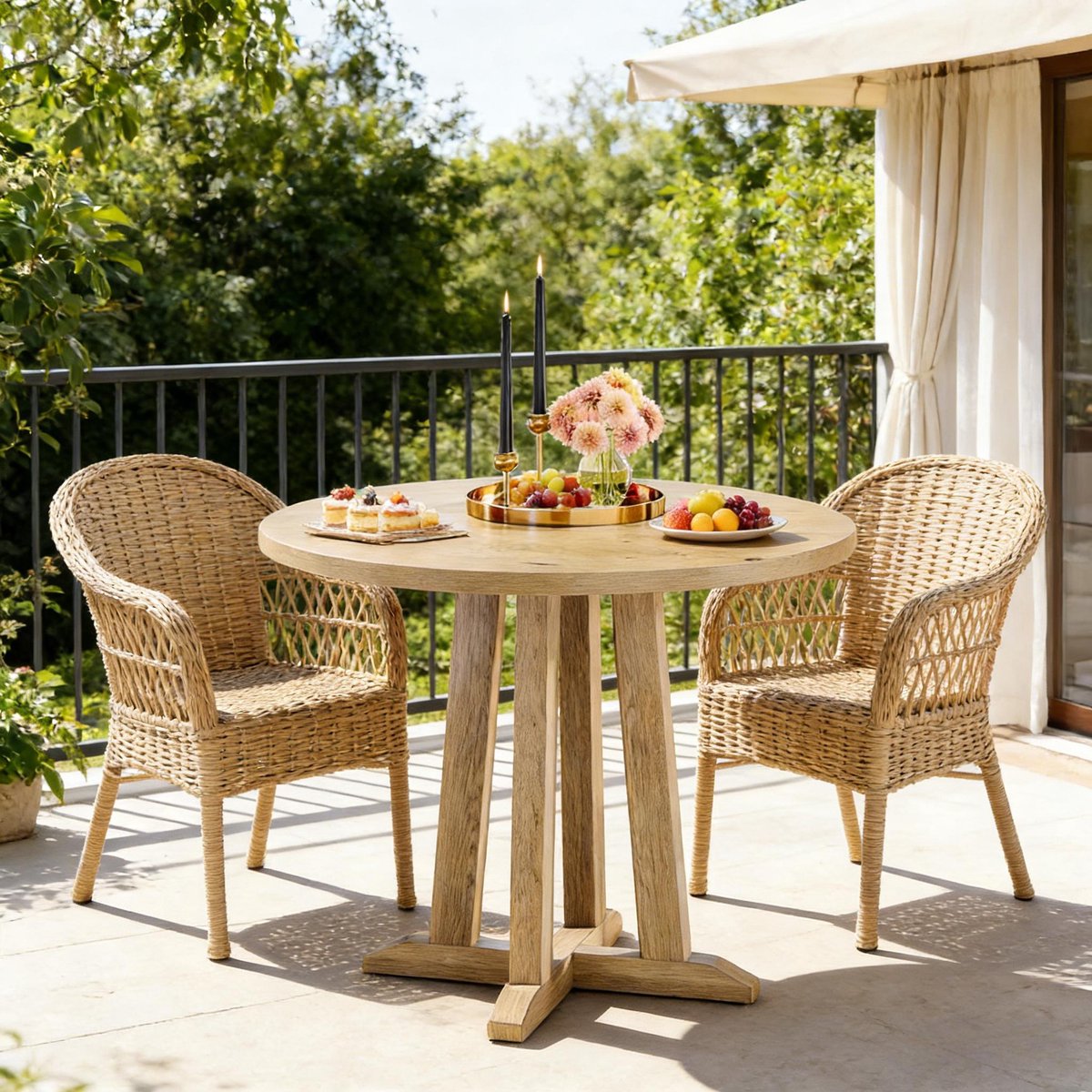 Wishdor Ronde eettafel 80 cm - Houten tafel voor 2-4 personen - Landelijke stijl - Bruin - Vast 75 cm hoog - Geschikt als eet-, werk- en leestafel