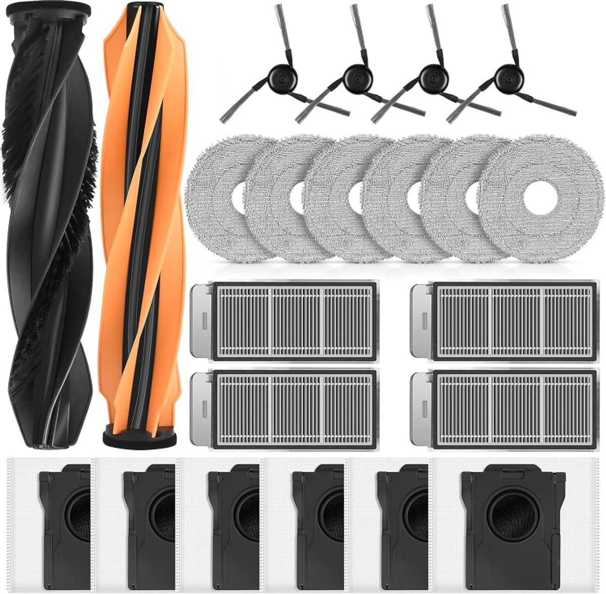 22 Stuks Accessoires geschikt voor Dreame X50 Ultra Complete / L50 Pro Ultra / X50 Master / L40s Pro Ultra / Matrix10 Ultra stofzuigerrobots - 2 hoofdborstels, 6 stofzakken, 6 schoonmaakdoeken, 4 filters, 4 zijborstels