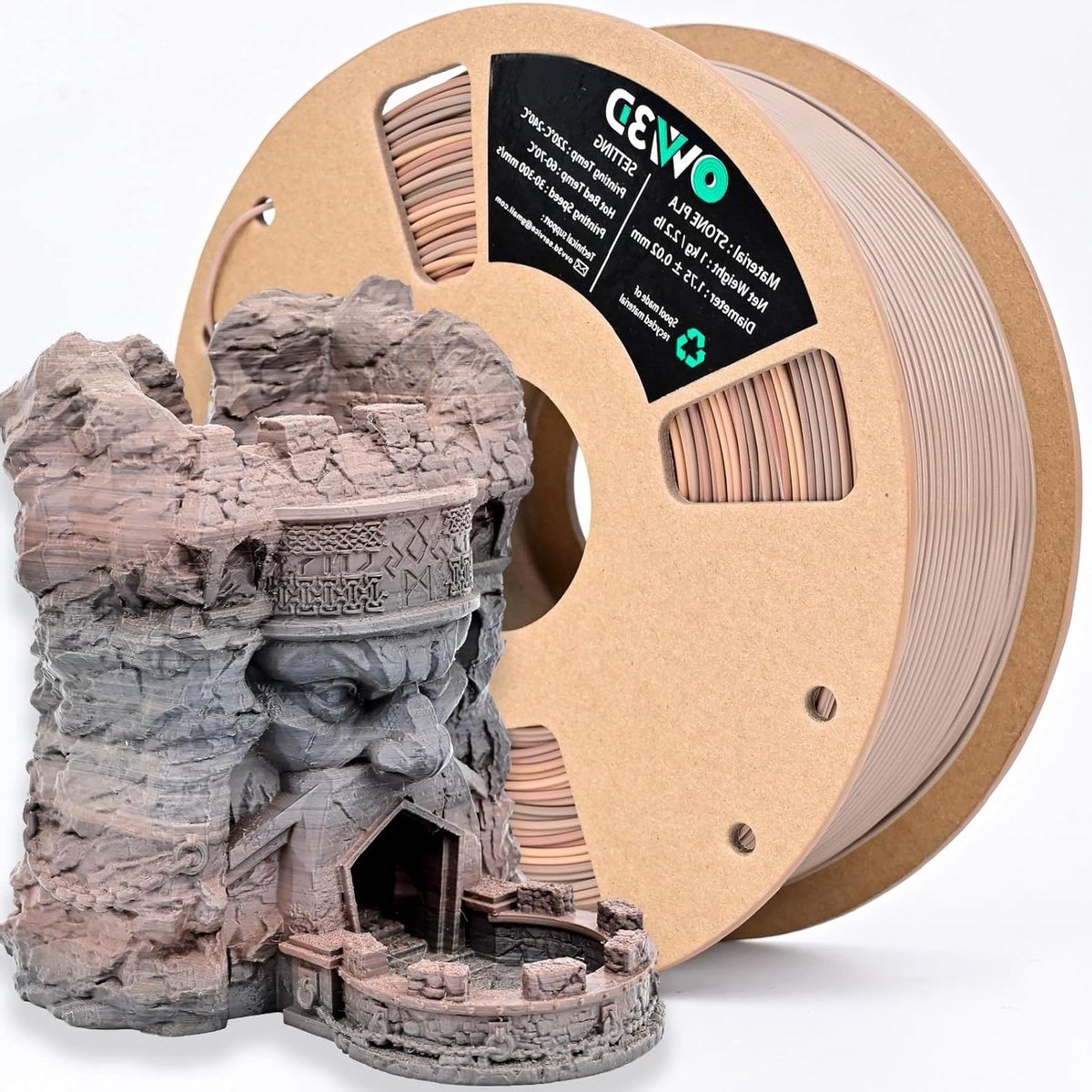 3D Printer Filament - Steen PLA Garen - Modellen Creëren - Gradient Bruine Kleur - 1.75mm 1kg - Natuursteen Look