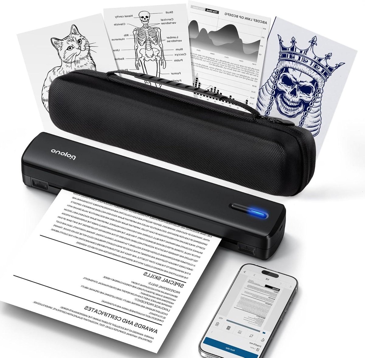 Draagbare Printer - Mobiele Printer - Reizen Kantoor - Inktloos Thermisch - US Letter formaat - Zwart