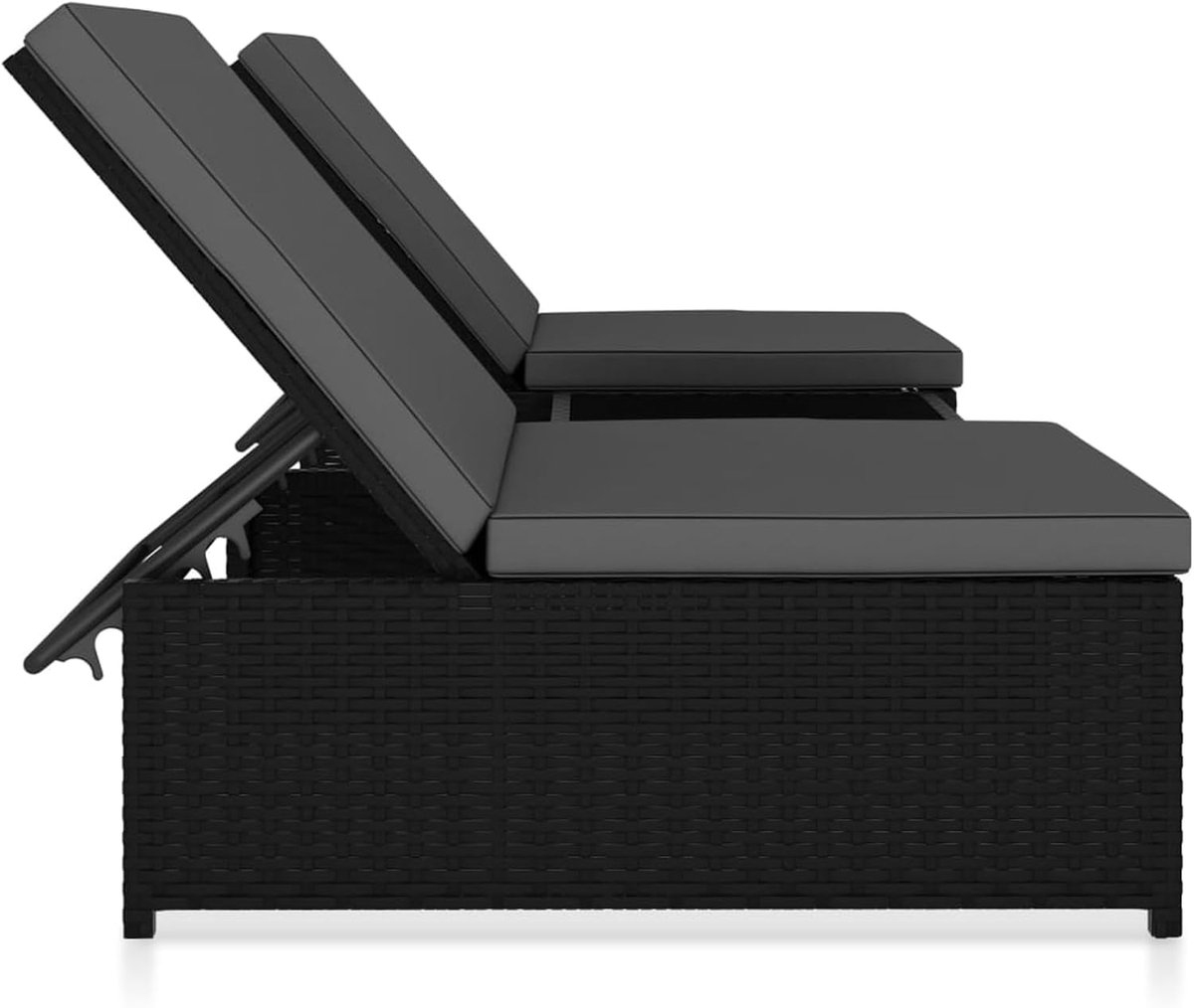 Luxe Modulaire Rattan Loungeset met Verstelbare Rugleuning, Glazen Bijzettafel & Premium Kussens – Zwart
