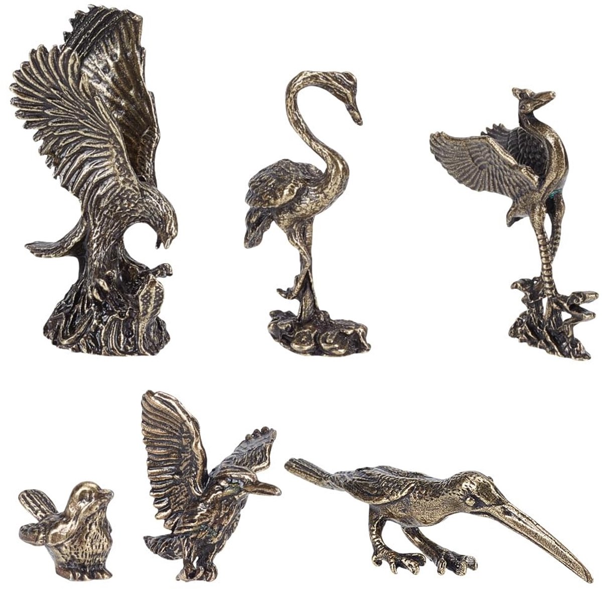 FREEBLOSS 6 Pcs Gouden Vogel Beeldjes - Vintage Messing Dierfiguren voor Decoratie