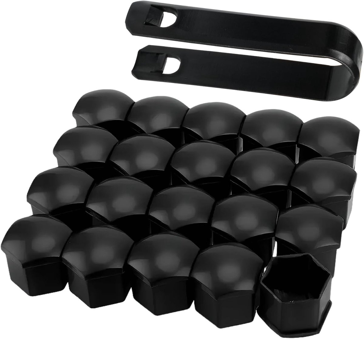 Set van 20 universele wielmoerkappen 19 mm, ABS kunststof afdekkappen voor wielbouten, inclusief demontagetool voor diverse voertuigen (Zwart)