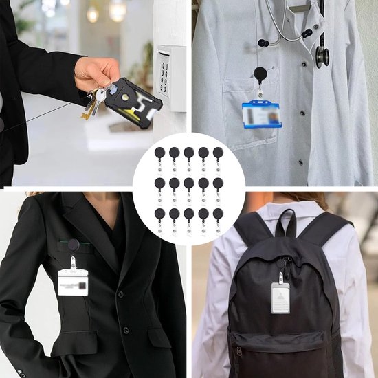 Retractable Badge Holder Set van 15 Stuks, Uitbreidbare Lanyard voor ID Kaarten, Stevige Badge Reel voor Verpleegkundigen, Leraren en Kantoorpersoneel — afbeelding 4