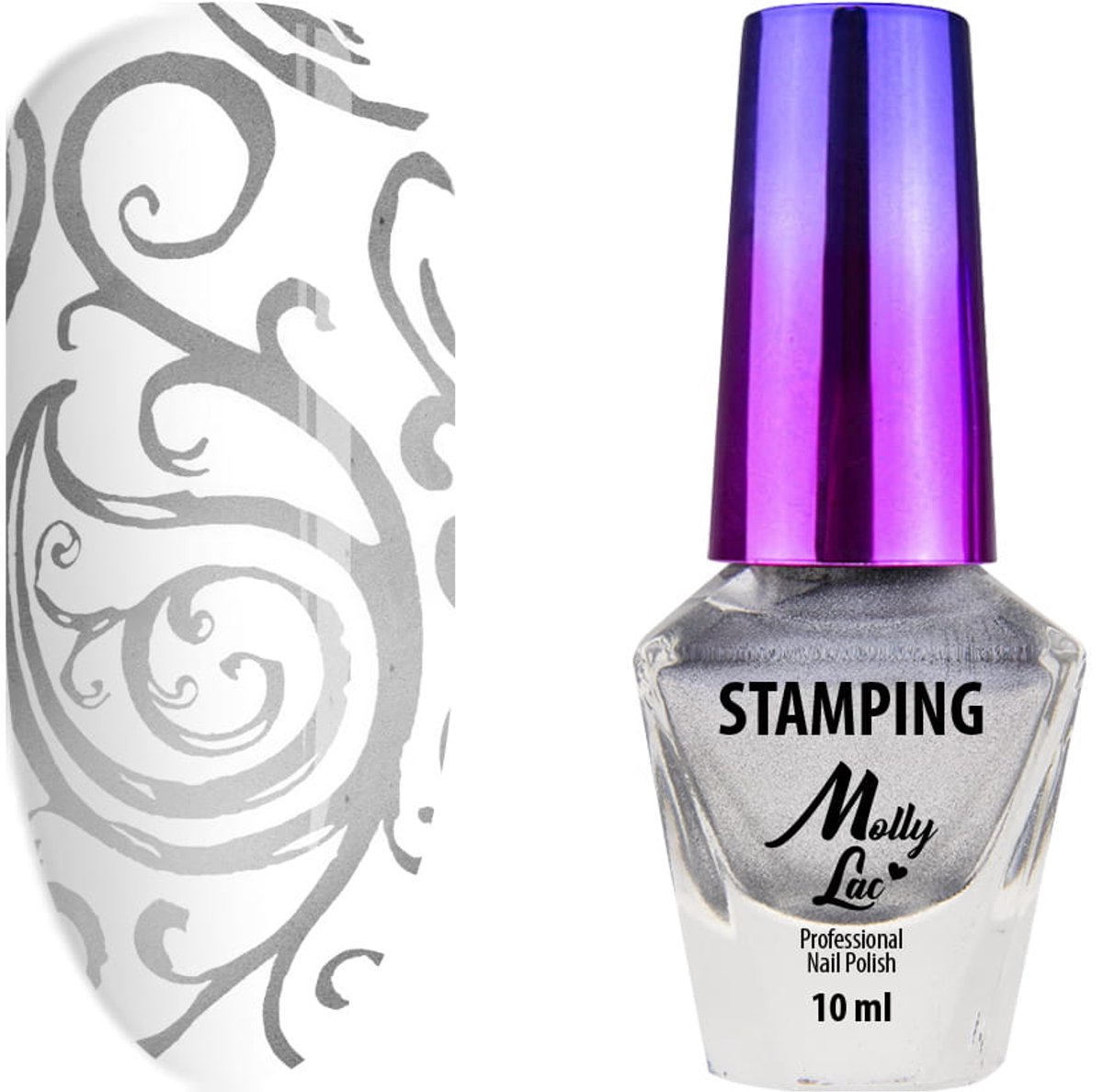 MollyLac - Stempel en Stamping Lak - Zilver - 10 ml