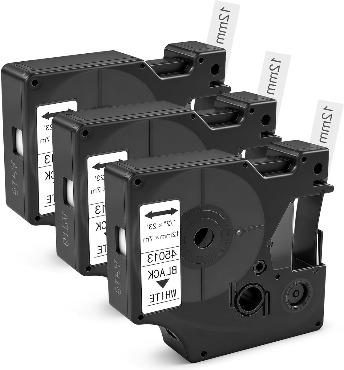 3X D1 Label Tape 45013 12mm x 7m, Zwart op Wit, Vervangende Etiketten voor Dymo Label Managers, Geschikt voor 160 210D 280 360D 420P 450D, Hoge Kwaliteit en Duurzaam
