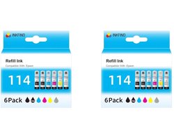 INKFIND 114 inktfles geschikt voor Epson114 Epson 114 EcoTank 6-kleuren multipack 12 stuks (2 x 6 Pack) voor Epson EcoTank ET-8500 Epson EcoTank…