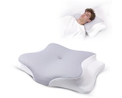Popalino® Orthopedisch Vlinderkussen tegen Nekklachten - Apneu Slaapkussen – Ergonomisch Hoofdkussen van Verkoelend Traagschuim - Memory Foam voor Rug-, Zij- en Buikslapers – Ademvrij – 2 Hoogtes