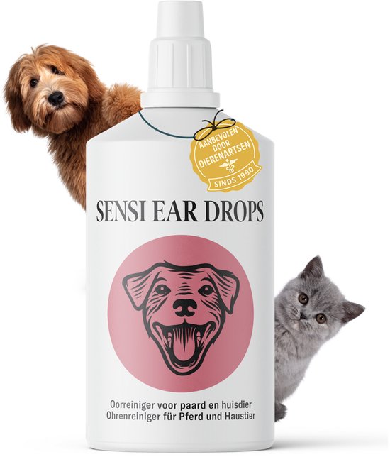 Sensi Ear Drops - Oordruppels Hond & Kat - Oorreiniger Hond tegen Oorsmeer & Oormijt - Milde Oorverzorging - 100 ml - Sensipharm