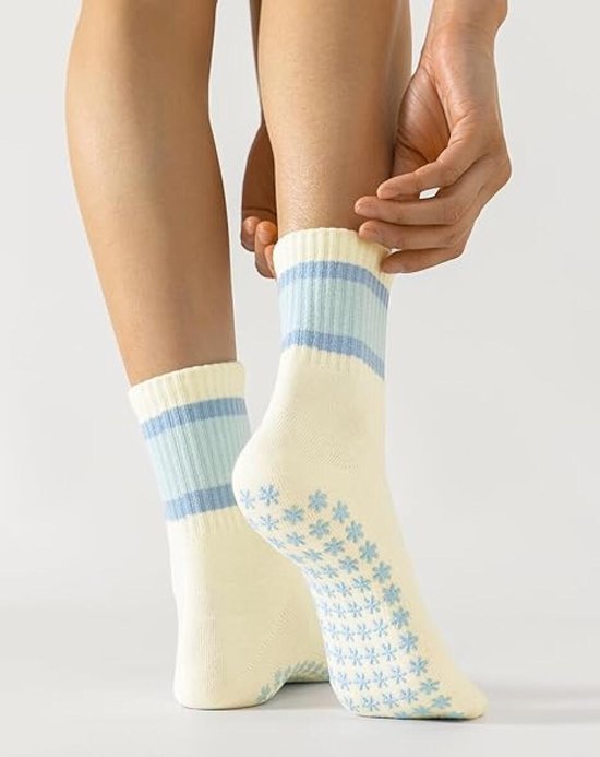 4 Paar - Dames Antislip Yoga Pilates Sokken - Blauwe sokken - Antislip sokken - Yoga Sokken - Ademend Katoenen Enkelsokken met Grip - Voor Ballet, Dans, Fitness & Dagelijkse Workouts van Merkloos — afbeelding 2