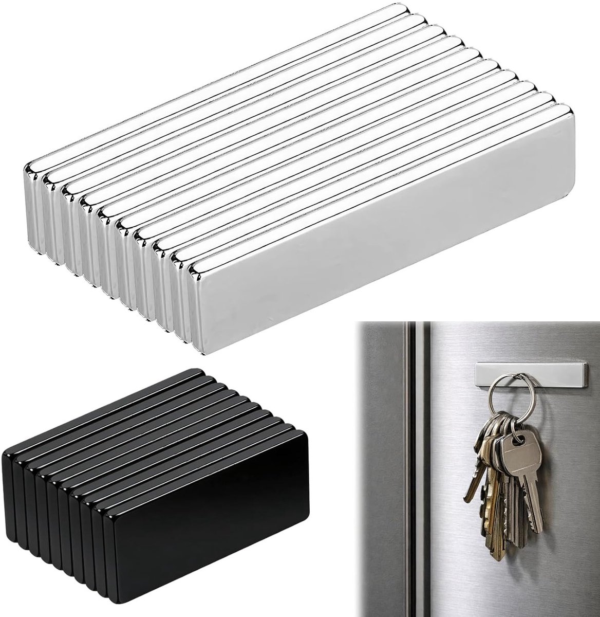 Sterke neodymium magneten met zelfklevende stickers, platte vierkante magneten voor kantoor en doe-het-zelf, set van 20 stuks, 20 × 10 × 1 mm & 40 × 10 × 2 mm
