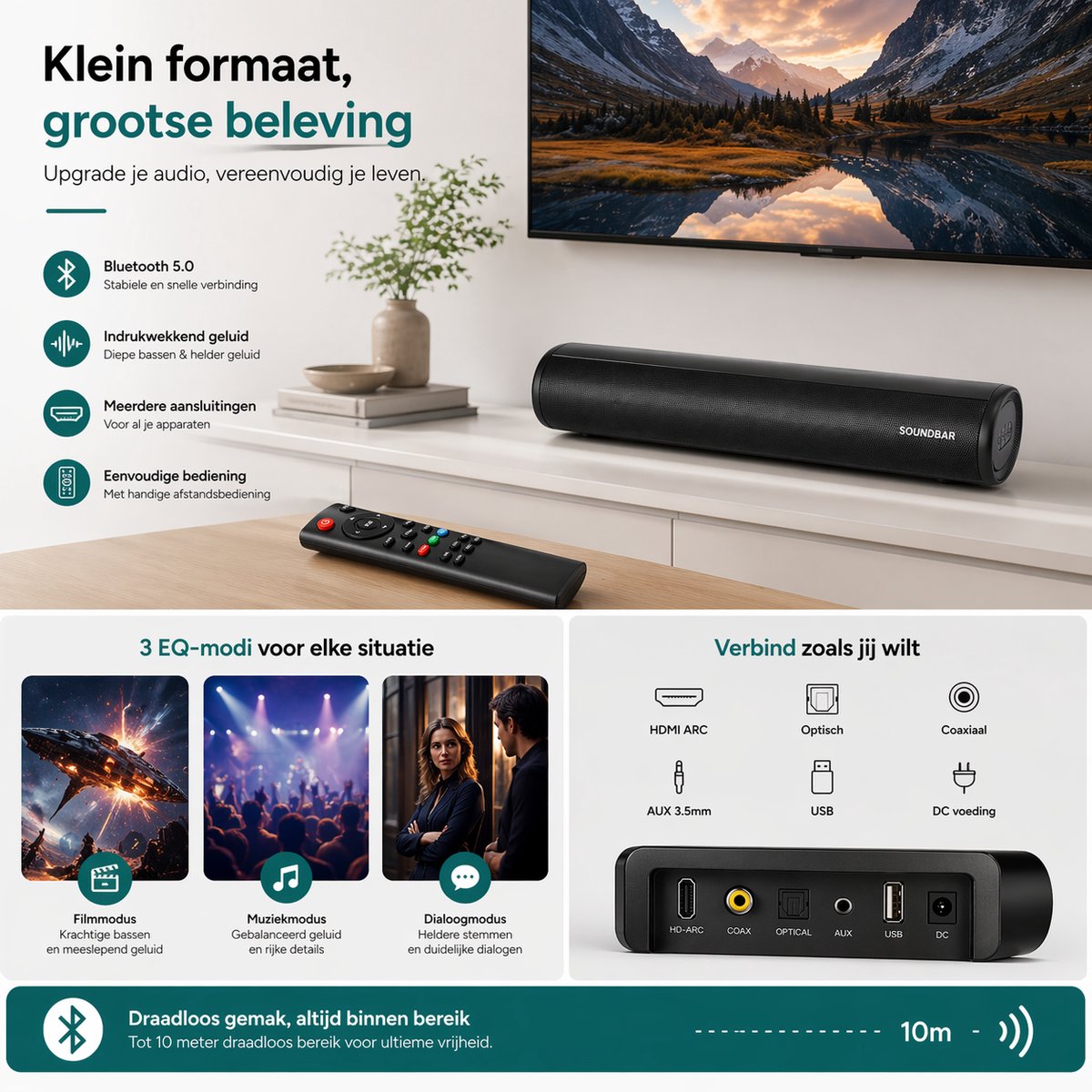 Mini Soundbar Gaming Met Ingebouwde Subwoofer Zwart - afbeelding 2