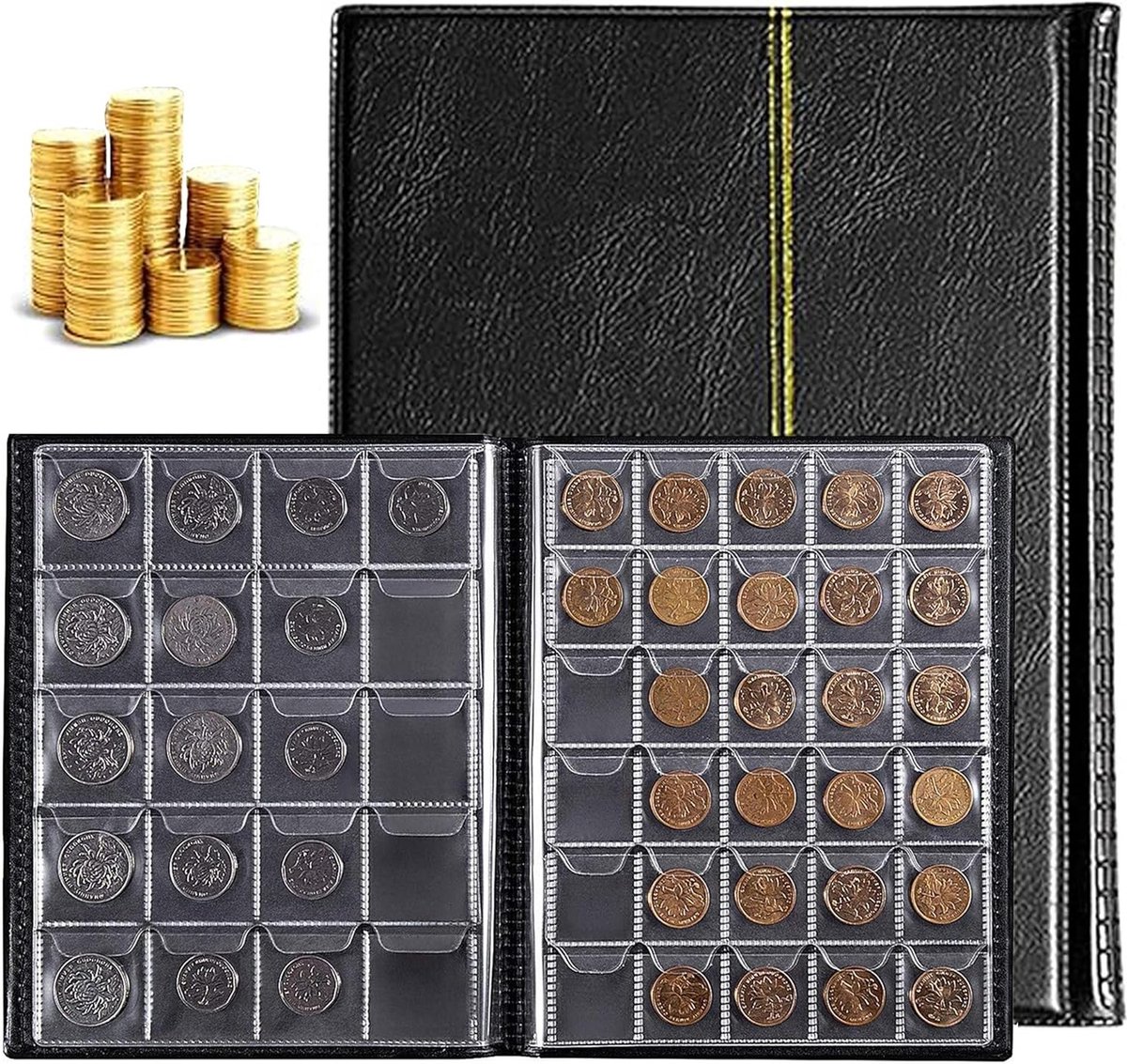 Coin Collectors Album met 250 Pockets voor Munten, Opbergoplossing en Bescherming van Munten in Zwart