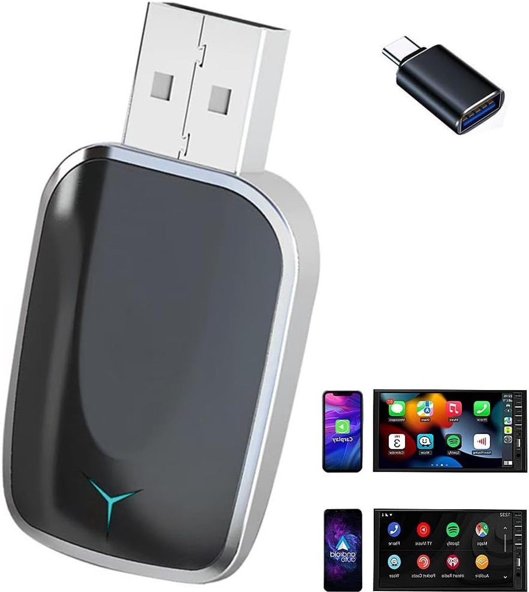 Draadloze CarPlay en Android Auto Adapter 2-in-1 voor iOS en Android