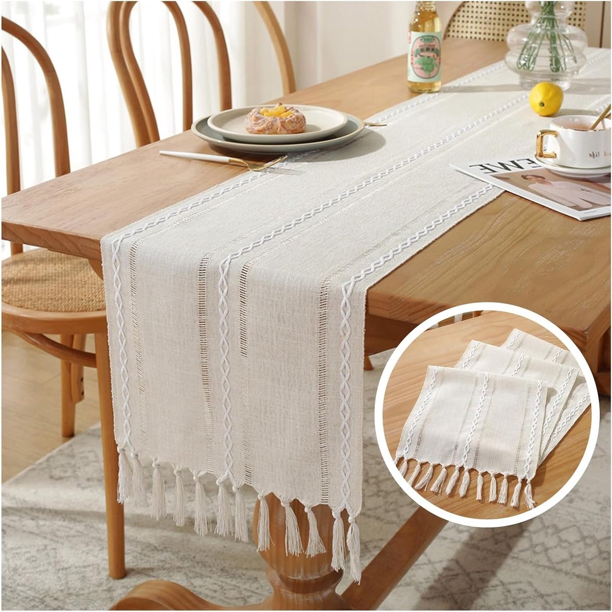 Landelijke Tafelloper van 72 Inch met Kwastjes voor Feesten, Verjaardagen en Bruiloften, 13 x 72 Inch, Perfect voor Decoratie en Tafelstyling