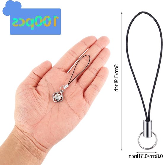 100 Stuks Mobiele Telefoon Pendant Lussen, Eenvoudige Telefoonkettingen met Karabijnhaak, Splitring en Lanyard Strap voor DIY Projecten van Merkloos — afbeelding 5