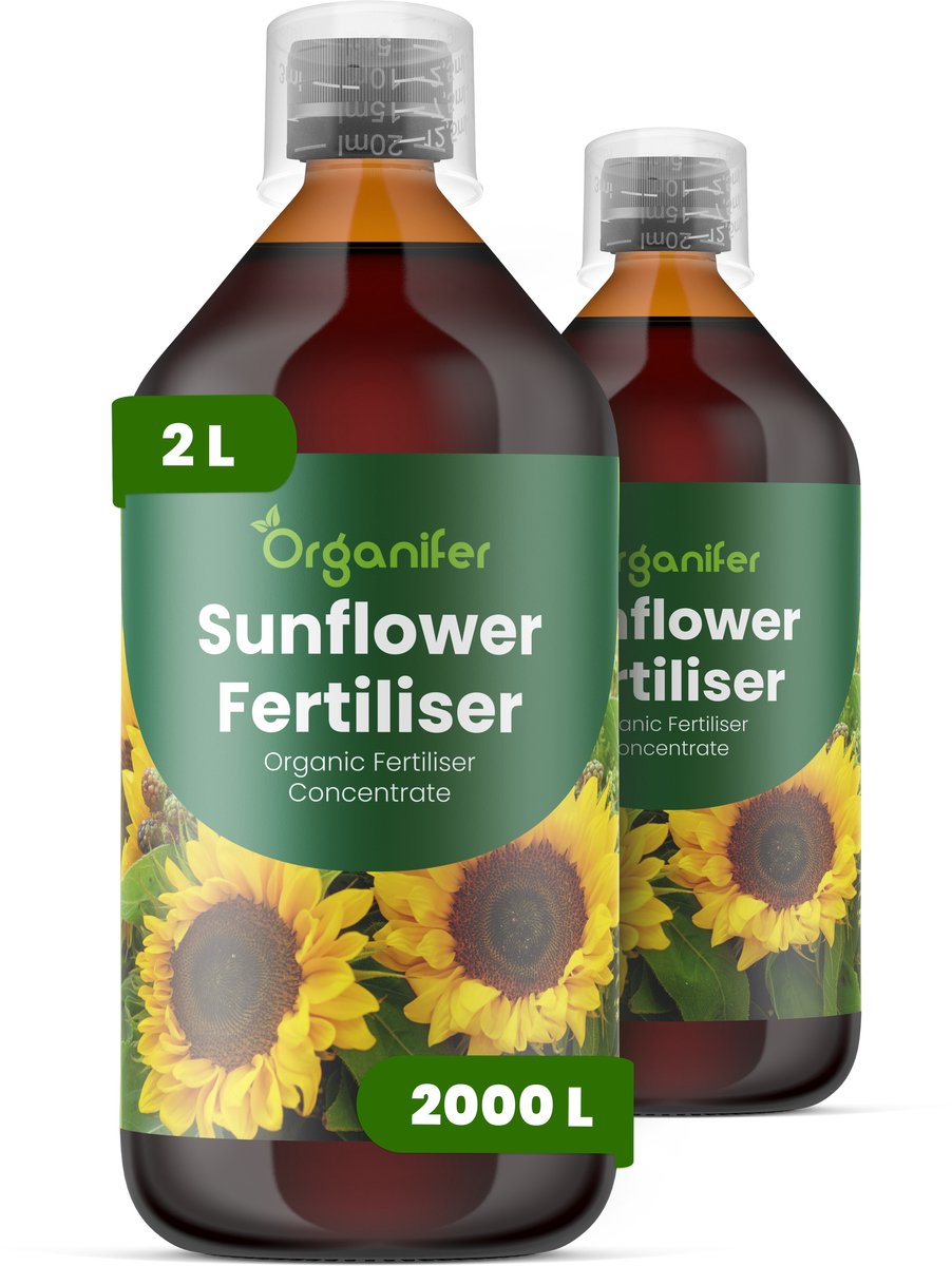 Vloeibare Meststof Voor Zonnebloem 2X1 L Voor 2000 L - Npk 3-4-3 - Ondersteunt Sterke - Rechtopstaande Groei - Verbetert Een Uniforme Knopvorming En Bloemgrootte - Voor Sierzonnebloemen En Zonnebloemen Voor Zaadproductie - Organifer