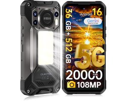 OUKITEL WP61 Rugged Smartphone 5G - 36GB RAM - 512GB ROM - 6,78 inch FHD+ 120Hz - 20000mAh 45W - 108 + 32MP Camera, met Nachtzicht - Android 16 - 120 LM Kampeerlamp - 130 dB Luidspreker - IP68/IP69K Outdoor telefoon - NFC GPS OTG - 2026 nieuw - Zwart