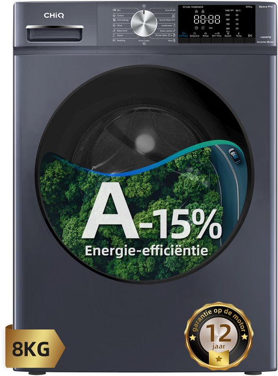 CHiQ CFL80-14586IM3XA - Wasmachine - 8 KG - Space Pro - A-15% - 16 programma's - AI Smart - Stoomwassen & Quick Wash - 12 jaar garantie op motor