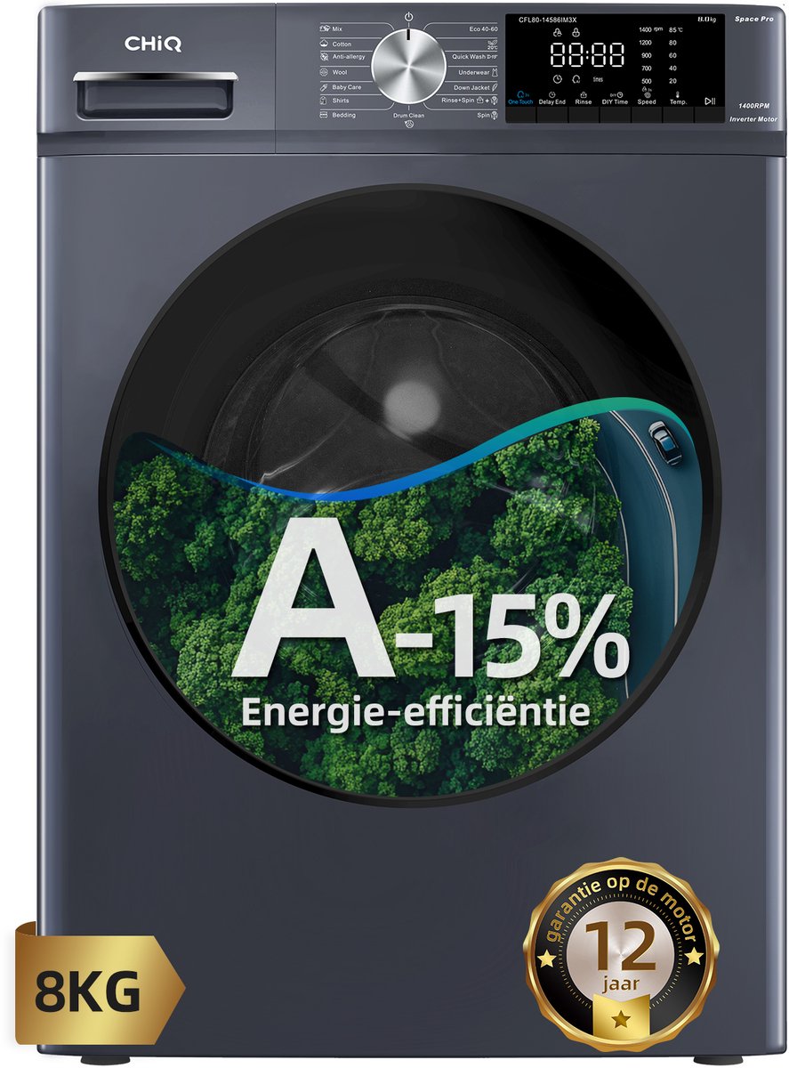 Bol.com CHiQ CFL80-14586IM3XA - Wasmachine - 8 KG - Space Pro - A-15% - 16 programma's - AI Smart - Stoomwassen & Quick Wash - 1... aanbieding