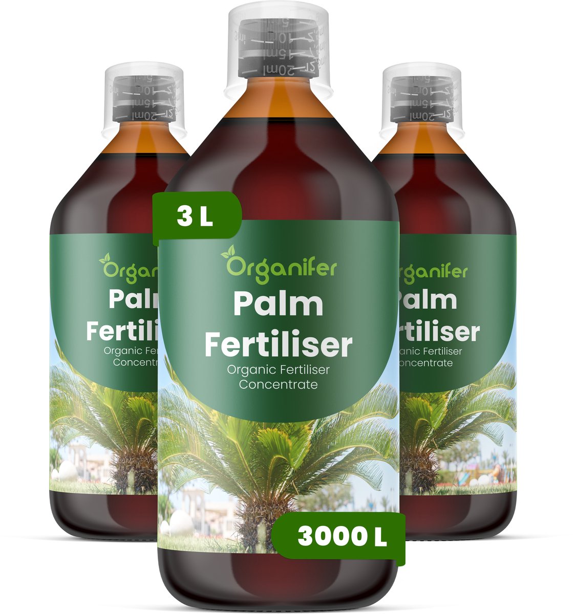 Vloeibare Meststof Voor Palm 3X1 L Voor 3000 L - Npk 2-1-8 - Versterkt Palmbladeren Met Verbeterde Kleur, Glans En Bladtextuur - Ondersteunt Opgaande, Sterke En Goed Gestructureerde Palmgroei - Verbetert De Langetermijnvitaliteit - Organifer