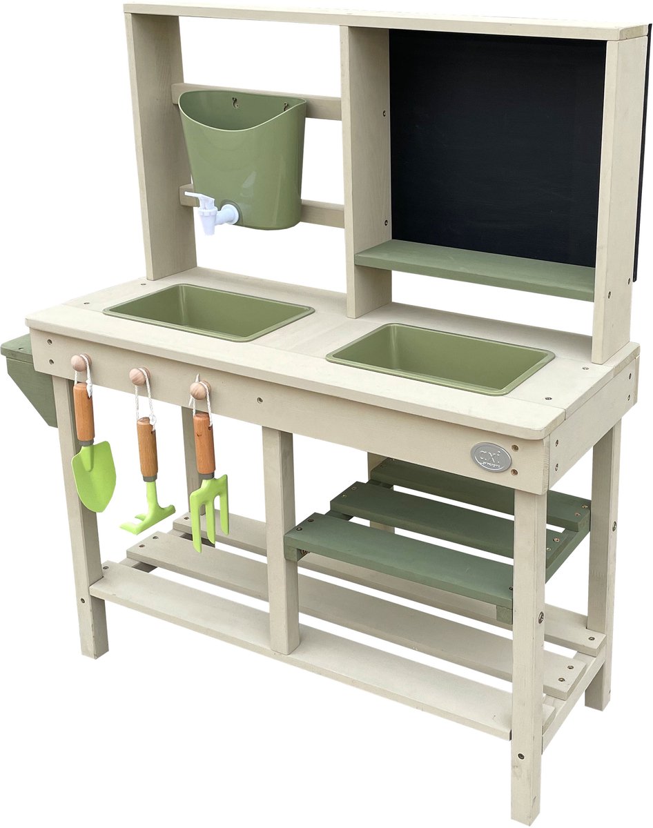 AXI Sev Zand & Water Speelkeuken Grijs/groen – Met Krijtbord - Incl. 3-delige Accessoire Set – Modder Keuken — afbeelding 2