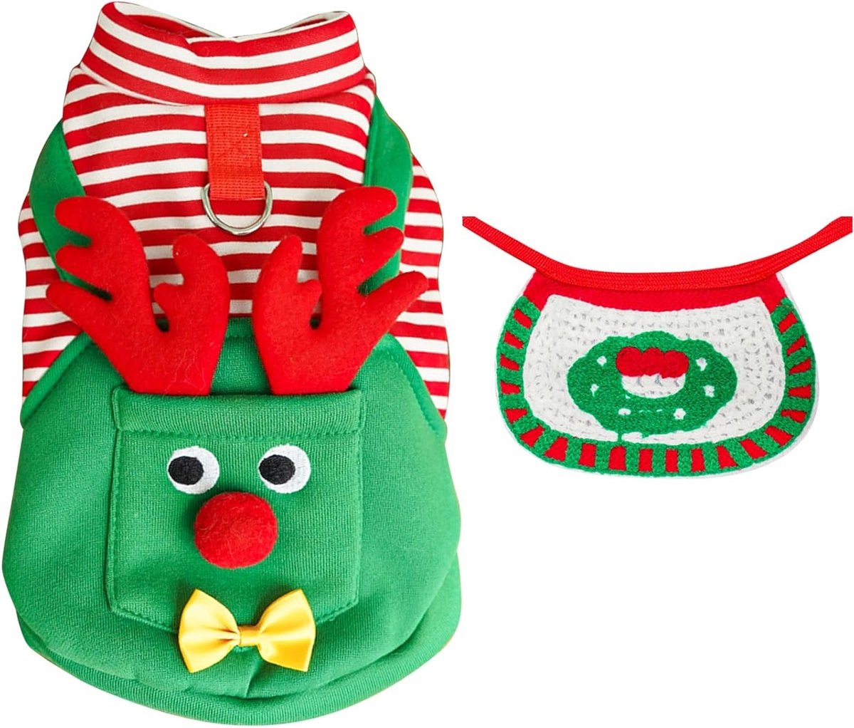 Kerstkostuum voor Huisdieren, Hond en Kat, Elk Groene Outfit, Feestelijke Decoratie, Dierenaccessoires voor de Kerst