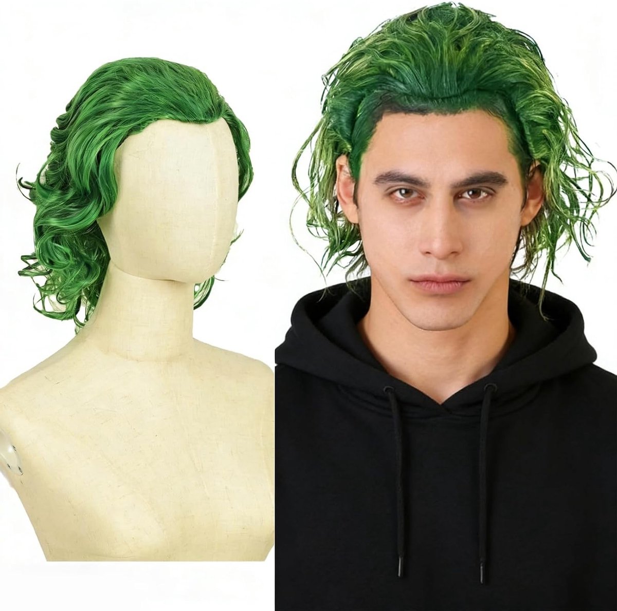 Korte Krullende Clown Joker Perkament voor Mannen - Groene Cosplay Haar voor Halloween en Carnaval Feest