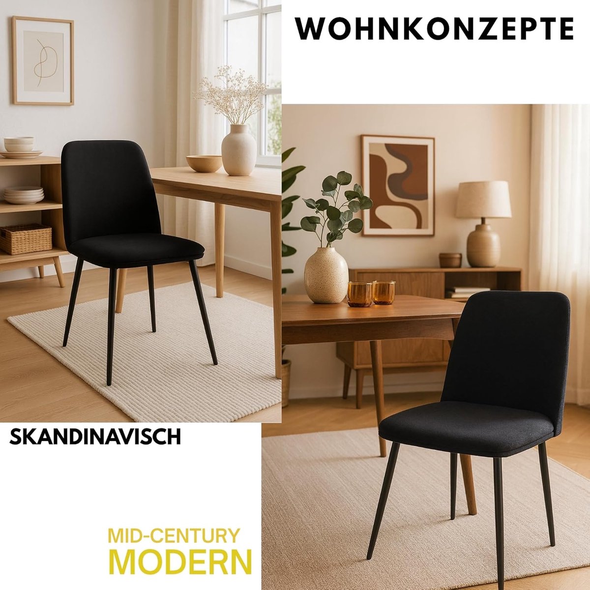 Retro Velvet Eetkamerstoelen Set van 2 – Zwarte Design Stoelen met Metalen Poten & Ergonomische Vulling 45x44x86 cm