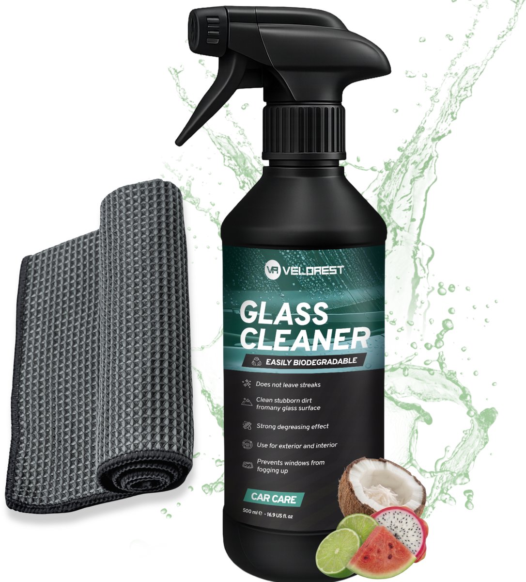 Velorest Glass Clean Set - Ruitenreiniger Spray - Glasreiniger - Window Cleaner - Autoruitenreiniger - Glasreiniger Auto - Met Glasdoek